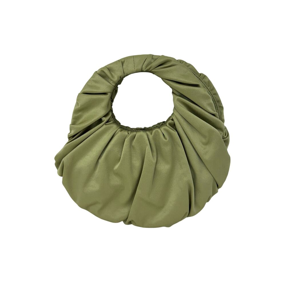 Nanushka Anja Satin Baguette Small Bag Gathered in Lime Green